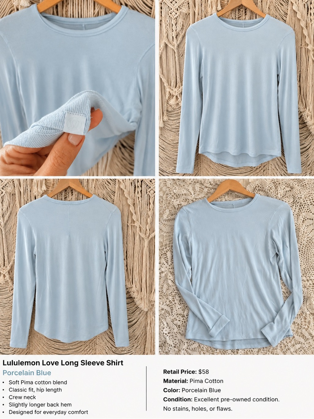 lululemon athletica Lightweight Long Sleeve Tee - Porcelain Blue - Picture 2 of 2
